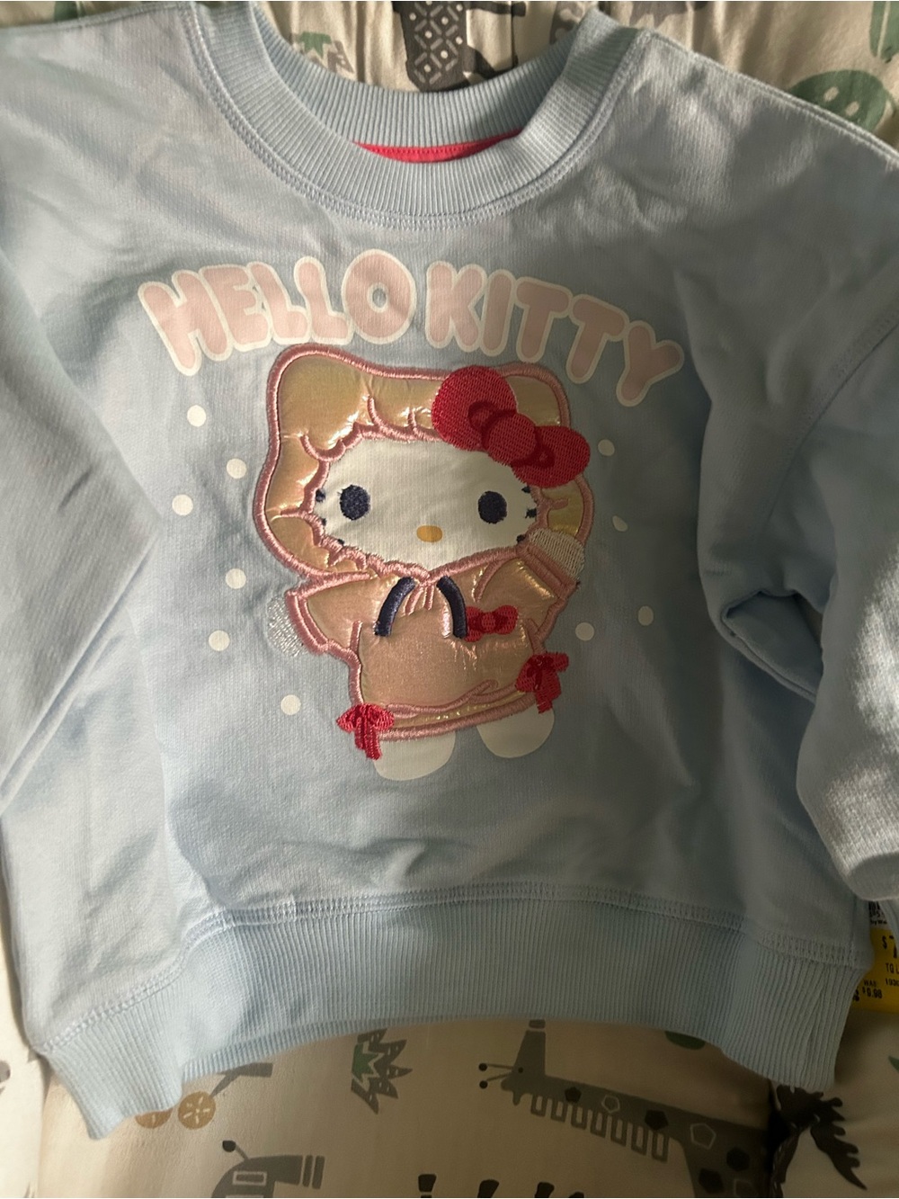 Hello Kitty Light Blue Pullover with Pink & Red Appliqué